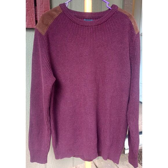 J Crew Sweater Mens CL Burgandy Red Classic Suede Shoulder Patch Ribbed Crew - Picture 11 of 11
